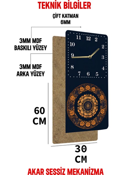 Uv Baskı Mdf Tablo Saat – 30X60 cm | Dekoratif Mandala Desenli– USD230