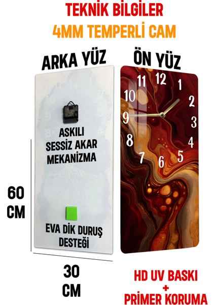 Temperli Cam Tablo Saat – 30X60 cm Uv Baskı– CUSD046