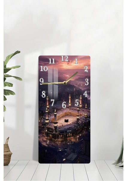 Kâbe ve Gün Batımı Manzaralı Temperli Cam Tablo Saat 30X60 cm | Hd Uv Baskı– CUSD178 modelleri