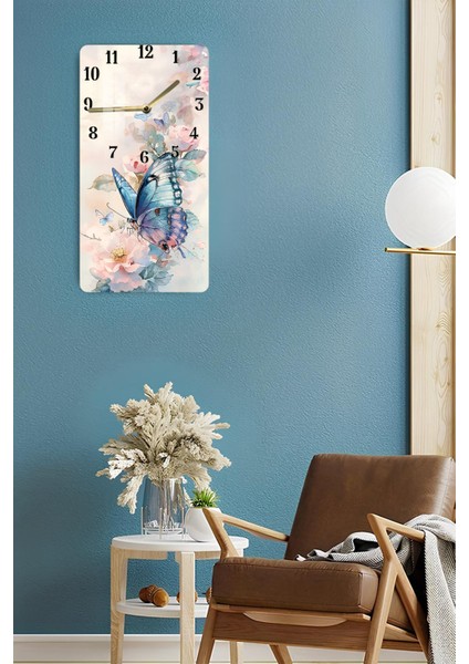 Mavi Kelebek ve Çiçek Desenli Temperli Cam Tablo Saat – 30X60 cm | Hd Uv Baskı– CUSD160 fırsatları