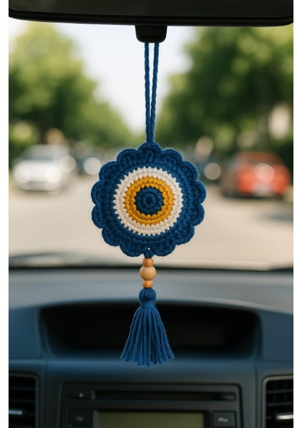 Amigurumi Araba Dikiz Aynası Süsü & Anahtarlık & Çanta Askısı - El Örgüsü Lacivert Nazar Boncuğu fırsatları