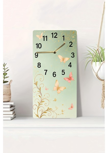 Uv Baskı Mdf Tablo Saat – Zarif Kelebek Desenli Dekoratif Saat (30X60 Cm)– USD244