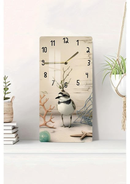 Temperli Cam Tablo Saat – Deniz Temalı Kuş Desenli 30X60CM Uv Baskı – CUSD002