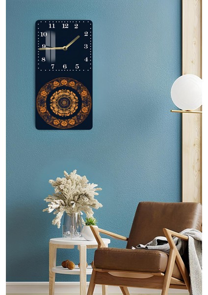 Lacivert Zeminli Altın Mandala Desenli Temperli Cam Tablo Saat 30×60 cm Hd Uv Baskı– CUSD230 fırsatları