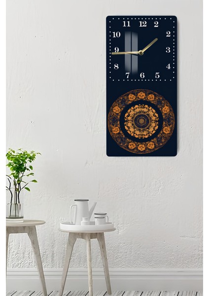 Lacivert Zeminli Altın Mandala Desenli Temperli Cam Tablo Saat 30×60 cm Hd Uv Baskı– CUSD230 indirimleri