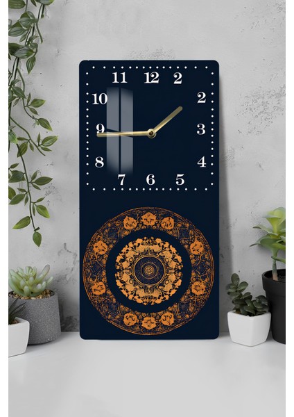 Lacivert Zeminli Altın Mandala Desenli Temperli Cam Tablo Saat 30×60 cm Hd Uv Baskı– CUSD230