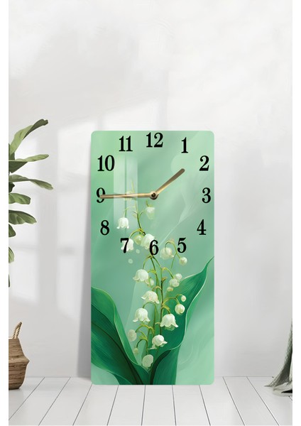 Zambak Çiçeği Temalı Yeşil Arka Planlı Temperli Cam Tablo Saat 30×60 cm Hd Uv Baskı– CUSD224 modelleri