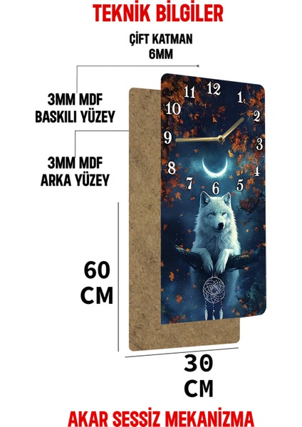 Gece Kurt Tasarımlı Uv Baskı Mdf Tablo Saat- Uv Baskı 30X60 cm – USD238