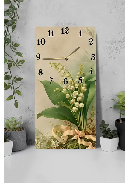 Uv Baskı Mdf Tablo Saat – 30X60 cm / Zarif Çiçek Tasarımı– USD226