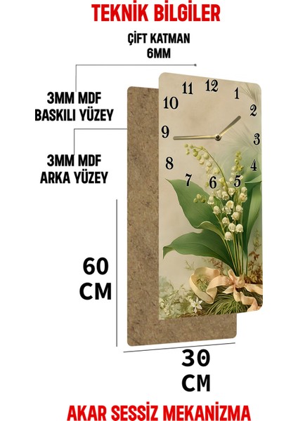 Uv Baskı Mdf Tablo Saat – 30X60 cm / Zarif Çiçek Tasarımı– USD226 fiyatları
