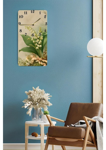 Uv Baskı Mdf Tablo Saat – 30X60 cm / Zarif Çiçek Tasarımı– USD226