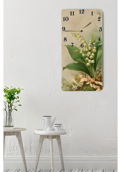Uv Baskı Mdf Tablo Saat – 30X60 cm / Zarif Çiçek Tasarımı– USD226
