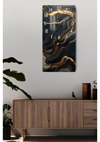 Temperli Cam Tablo Saat – Siyah Altın Damarlı Mermer Desenli Tasarım (30X60 Cm)– Uv Baskı– CUSD119 fiyatları