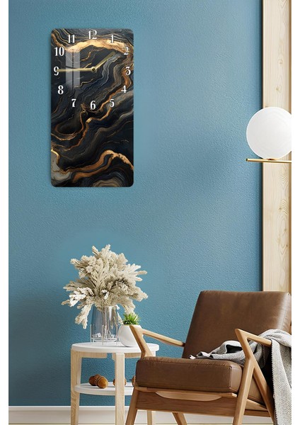 Temperli Cam Tablo Saat – Siyah Altın Damarlı Mermer Desenli Tasarım (30X60 Cm)– Uv Baskı– CUSD119 fırsatları