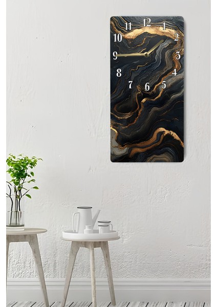 Temperli Cam Tablo Saat – Siyah Altın Damarlı Mermer Desenli Tasarım (30X60 Cm)– Uv Baskı– CUSD119 indirimleri
