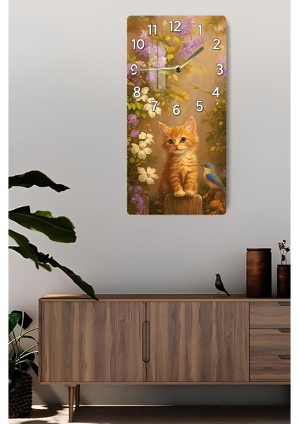 Çiçekler Arasında Kedi Temalı Temperli Cam Tablo Saat – 33X33 cm | Hd Uv Baskı– CUSD081 fiyatları