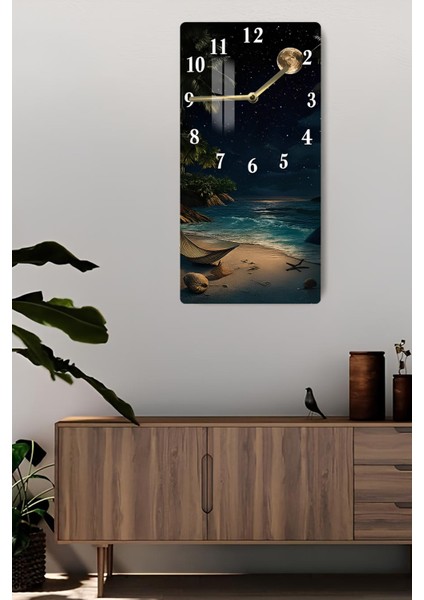 Gece Manzaralı Ay Işığı Sahil Temalı Temperli Cam Duvar Saati – 33X33 cm | Uv Baskı– CUSD077 fiyatları