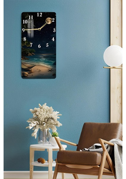 Gece Manzaralı Ay Işığı Sahil Temalı Temperli Cam Duvar Saati – 33X33 cm | Uv Baskı– CUSD077 fırsatları