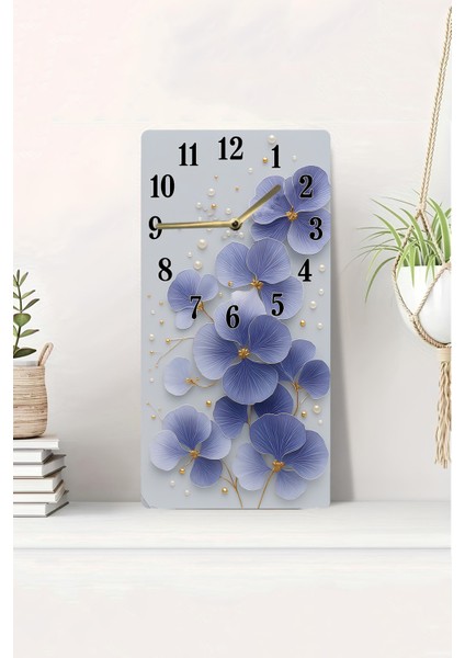 Mavi Çiçek Desenli Uv Baskı Mdf Tablo Saat – 30X60 Cm– USD221