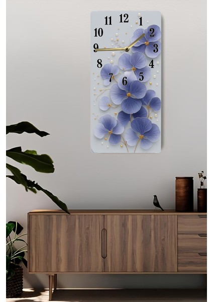 Mavi Çiçek Desenli Uv Baskı Mdf Tablo Saat – 30X60 Cm– USD221 fiyatları