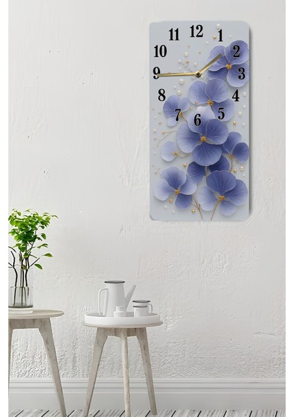 Mavi Çiçek Desenli Uv Baskı Mdf Tablo Saat – 30X60 Cm– USD221 indirimleri