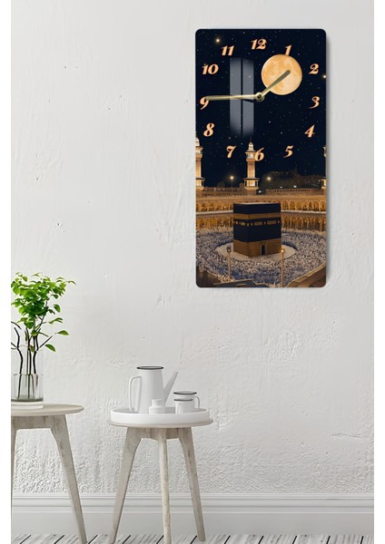 Kâbe Ay Işığı Manzaralı Temperli Cam Tablo Saat 30X60 cm |hd Uv Baskı– CUSD180 indirimleri