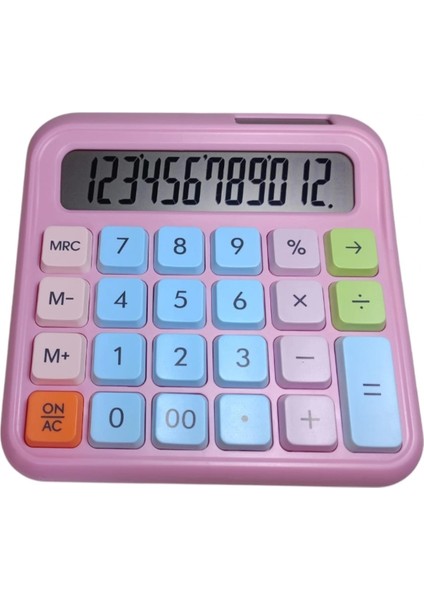 Pembe 12 Hane Renkli Kare Tuş Takımı Hesap Makinesi