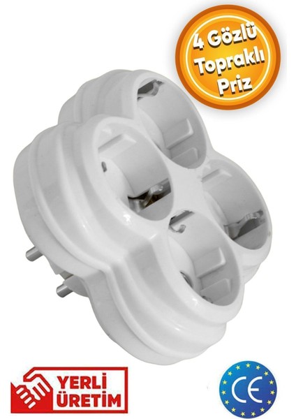 Dört Gözlü 4'lü Kablosuz Topraklı Çoklu Grup Priz Çoğaltma Dörtlü Fiş Piriz Sıva Üstü