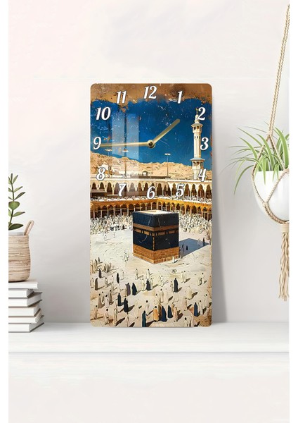 Kâbe Manzaralı Islami Temperli Cam Tablo Saat 30×60 cm Hd Uv Baskı– CUSD246