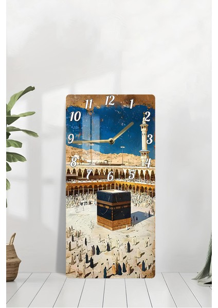 Kâbe Manzaralı Islami Temperli Cam Tablo Saat 30×60 cm Hd Uv Baskı– CUSD246 modelleri
