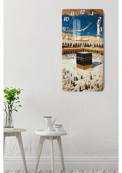Kâbe Manzaralı Islami Temperli Cam Tablo Saat 30×60 cm Hd Uv Baskı– CUSD246 indirimleri