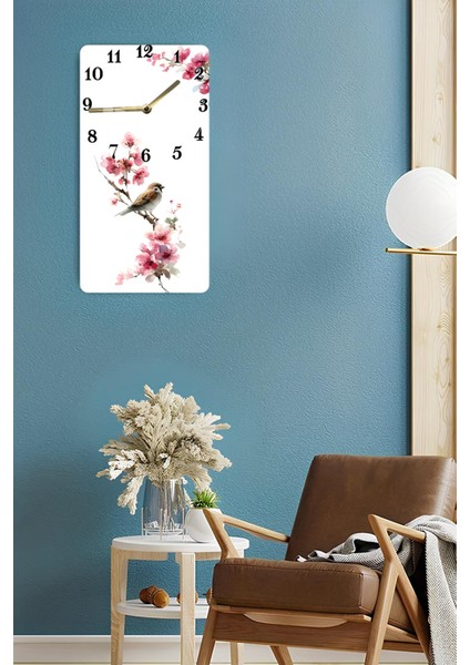 Pembe Çiçekler ve Kuş Desenli Temperli Cam Tablo Saat 30×60 cm Hd Uv Baskı– CUSD223 fırsatları