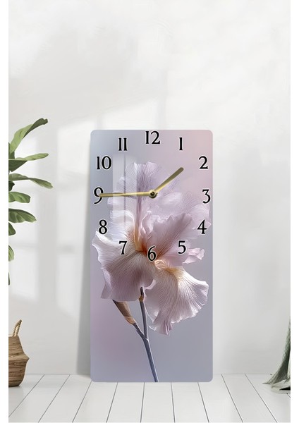 Zarif Pembe-Beyaz Çiçek Desenli Temperli Cam Tablo Saat – 30×60 cm Hd Uv Baskı– CUSD216 modelleri