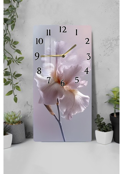 Zarif Pembe-Beyaz Çiçek Desenli Temperli Cam Tablo Saat – 30×60 cm Hd Uv Baskı– CUSD216