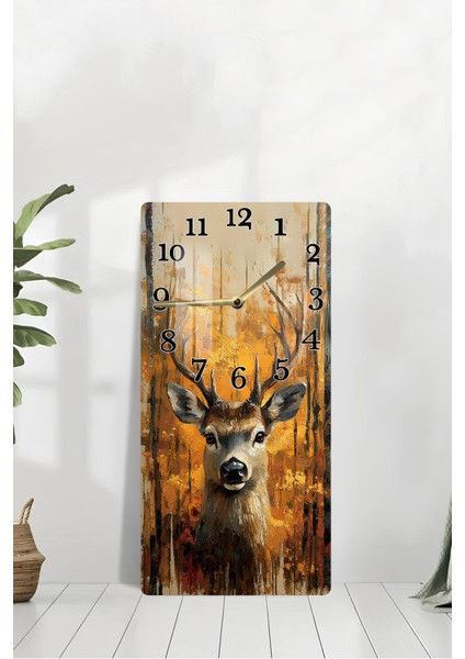 Temperli Cam Tablo Saat – Geyik ve Orman Manzaralı 30X60CM Uv Baskı– CUSD007 modelleri