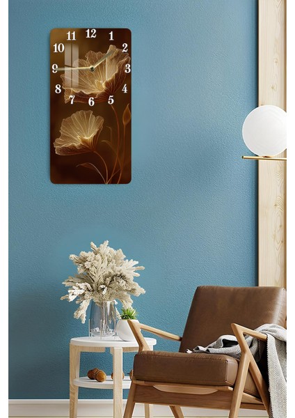 Temperli Cam Tablo Saat – Altın Hatlı Çiçek Desenli Kahverengi Tasarım (30X60 Cm)– Uv Baskı– CUSD109 fırsatları