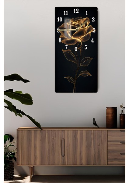 Altın Gül Desenli Temperli Cam Tablo Saat – 33X33 cm | Hd Uv Baskı– CUSD086 fiyatları