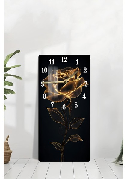 Altın Gül Desenli Temperli Cam Tablo Saat – 33X33 cm | Hd Uv Baskı– CUSD086 modelleri