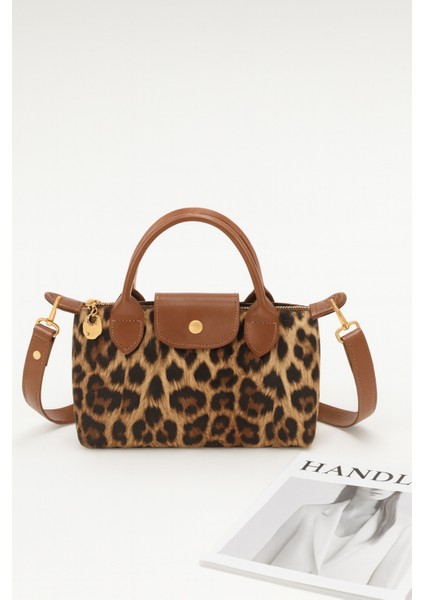 Lilyana – Deri Detaylı Leopar El ve Omuz Çantası