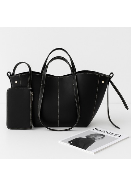 Lüks Büyük Kapasiteli Çift Saplı El ve Omuz Çantası – Cüzdan Hediyeli