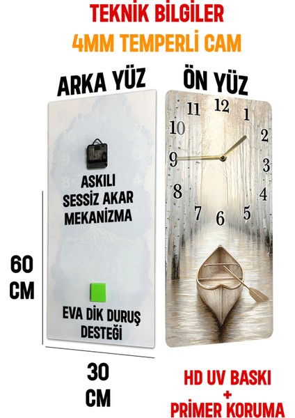 Doğa ve Sakinlik Temalı Kano Manzaralı Temperli Cam Duvar Saati – 33X33 cm – Hd Uv Baskı– CUSD072