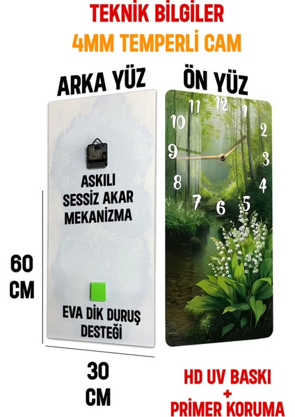 Orman Yolu ve Zambaklar Temalı Temperli Cam Tablo Saat 30×60 cm Hd Uv Baskı– CUSD217