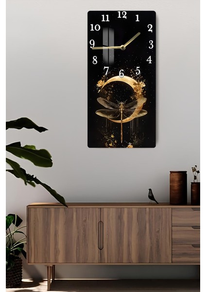 Ejderha Sineği ve Altın Hilal Tasarımlı Temperli Cam Tablo Saat – 30X60 cm Hd Uv Baskı– CUSD184 fiyatları