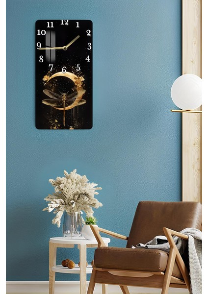 Ejderha Sineği ve Altın Hilal Tasarımlı Temperli Cam Tablo Saat – 30X60 cm Hd Uv Baskı– CUSD184 fırsatları