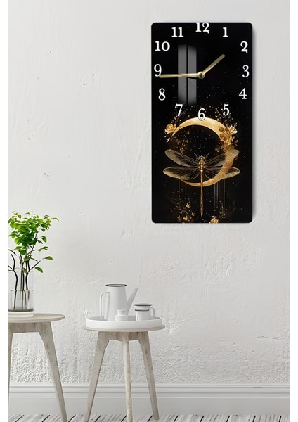 Ejderha Sineği ve Altın Hilal Tasarımlı Temperli Cam Tablo Saat – 30X60 cm Hd Uv Baskı– CUSD184 indirimleri