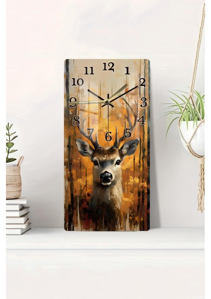 Doğanın Asaleti – Geyik Figürlü Temperli Cam Tablo Saat (30×60 Cm) Hd Uv Baskı– CUSD202