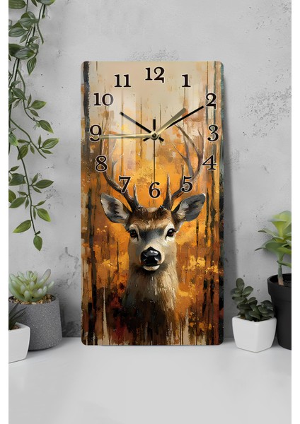Doğanın Asaleti – Geyik Figürlü Temperli Cam Tablo Saat (30×60 Cm) Hd Uv Baskı– CUSD202