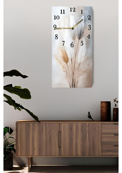 Tüy Buketi Desenli Temperli Cam Tablo Saat 30X60 cm | Hd Uv Baskı– CUSD194 fiyatları