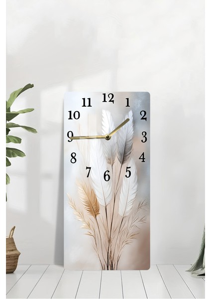 Tüy Buketi Desenli Temperli Cam Tablo Saat 30X60 cm | Hd Uv Baskı– CUSD194 modelleri
