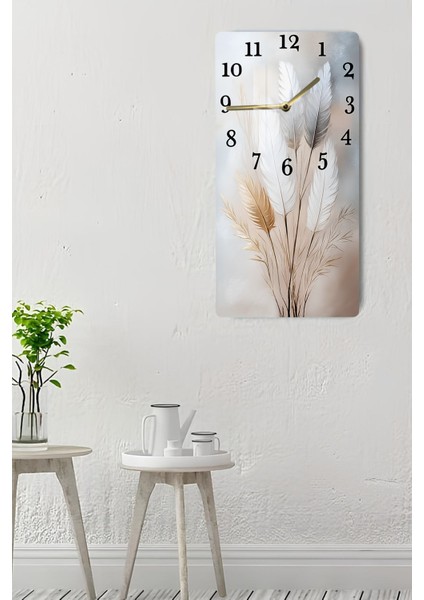 Tüy Buketi Desenli Temperli Cam Tablo Saat 30X60 cm | Hd Uv Baskı– CUSD194 indirimleri